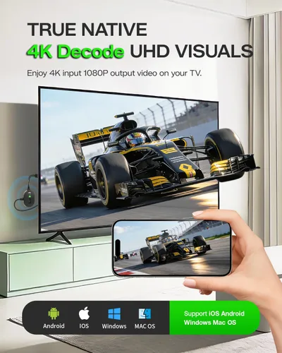Miniatura 3 de Adaptador de pantalla inalámbrico iOS 4K Plug & Play de doble banda 2.4G+5G, AIMIBO HDMI inalámbrico para i-Phone i-Pad Android Tablet Laptop