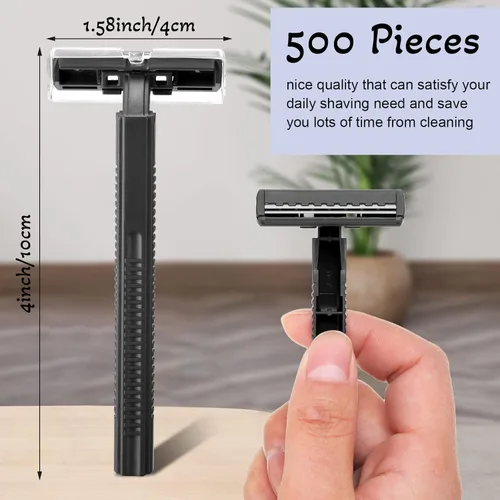 Miniatura 3 de Chumia 500 maquinillas de afeitar desechables de doble hoja para hombres envueltas individualmente con tapa de seguridad transparente, empaquetadas