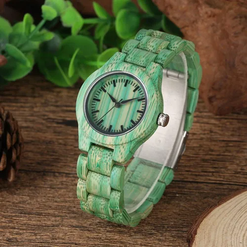 Miniatura 8 de Tiong Reloj de madera para mujer con correa de madera, diseño clásico analógico, colorido, de bambú, relojes para mujeres, parejas