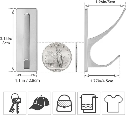 Miniatura 3 de Paquete de 4 ganchos autoadhesivos para colgar abrigos, dobles, de acero inoxidable, resistentes, para toallas, mochilas y sombreros, para baño