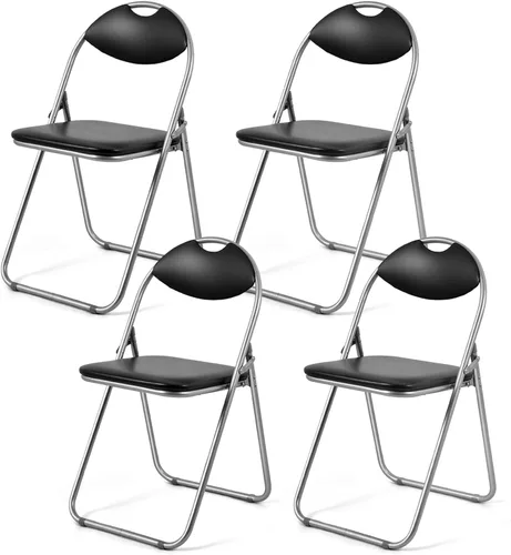 Miniatura 11 de LDAILY Silla plegable, silla plegable de metal, paquete de 2 con cojín acolchado y asa portátil, sillas de comedor apilables con respaldo cómodo