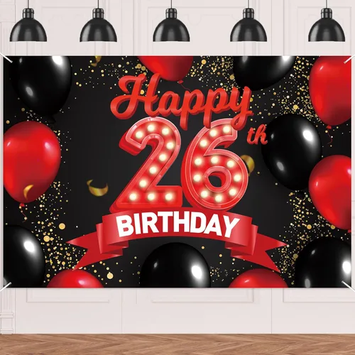 Miniatura 38 de Cartel de feliz cumpleaños 15 color rojo y negro, decoración temática de globos para niñas y mujeres, princesas de 15 años, fiesta de cumpleaños
