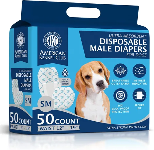 American Kennel Club Fajas desechables para perros machos, pañales con indicador de humedad, tamaño pequeño, 50 unidades