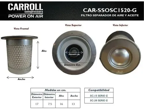 Miniatura 3 de SC-15, SC-20 Screw Compressor Oil Separator Filter.