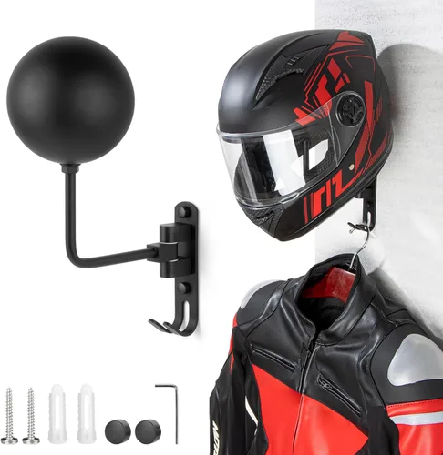 Miniatura 9 de PUERSI Soporte para Casco de Pared con Estante, Soporte de Rotación de 180° para Almacenamiento de Casco para Motocicleta, Bicicleta, Ropa Deportiva