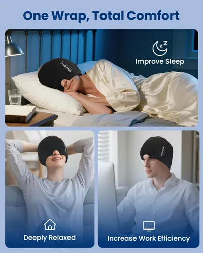 Miniatura 9 de ONLYCARE Gorro de alivio para migraña, máscara calmante para migraña, envoltura de gel de hielo para cabeza sin olor mejorada, terapia de frío