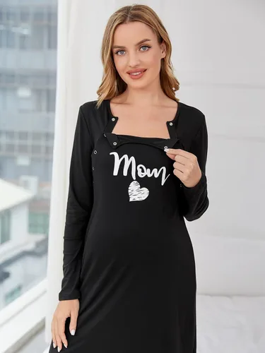 Miniatura 5 de Verdusa Camisón de maternidad para mujer, ropa de dormir para lactancia materna, Negro