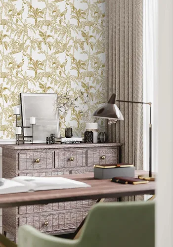 Miniatura 8 de Heroad Papel tapiz de leopardo bohemio para despegar y pegar, papel de contacto blanco y dorado, papel de pared de animales de la selva, papel tapiz