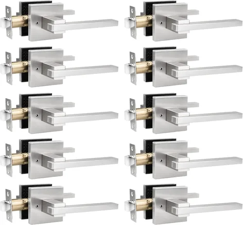 Miniatura 30 de Orger Paquete de 1 manija de puerta de paso negra para pasillo y armario, juego de manijas sin bloqueo, roseta cuadrada sin llave, reversible