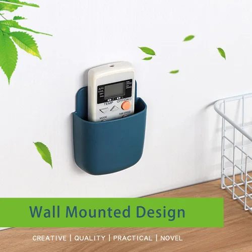Miniatura 2 de Paquete de 3 soportes para control remoto de montaje en pared, organizador de carga de teléfono sin agujeros, contenedores de almacenamiento de Azul