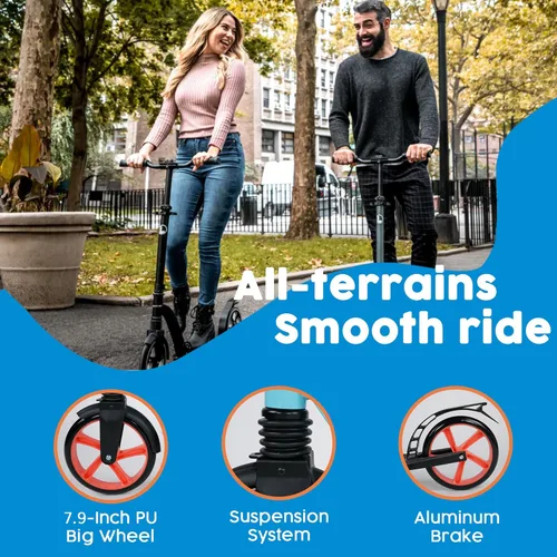 Miniatura 3 de LaScoota Patinete para niños a partir de 6 años, adolescentes y adultos, ruedas de uretano grandes y resistentes de 8 pulgadas. Manillar ajustable