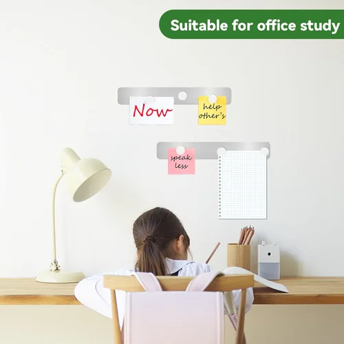 Miniatura 5 de 2 tableros magnéticos de acero inoxidable sin marco, con parte trasera adhesiva, tira de notas para pared, escuela, oficina, hogar, incluye 10
