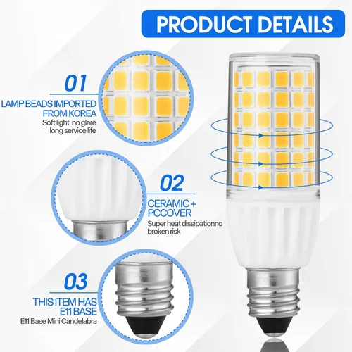 Miniatura 4 de Bombilla LED JD T4 de 5 W regulable – Mini candelabro – Base E11 equivalente a 50 vatios de certificación UL para techos de cocina, ventiladores