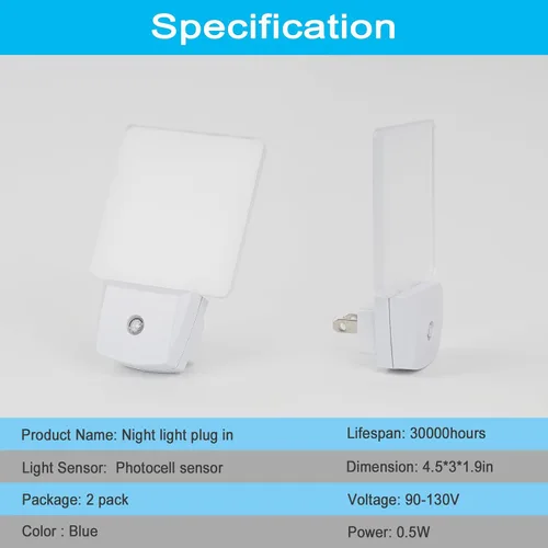 Miniatura 8 de Paquete de 2 luces nocturnas LED enchufables de 0.5 W con sensor de atardecer a amanecer, color azul