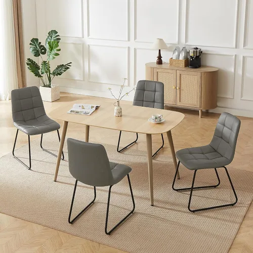 Miniatura 27 de HIPIHOM Mesa de comedor moderna de granja de 47.2 pulgadas, mesa de comedor rectangular de madera con patas de metal para 4 personas para comedor