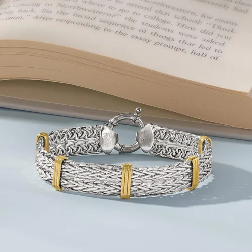 Miniatura 4 de Ross-Simons Two-Tone Sterling Silver Wheat-Link Bracelet