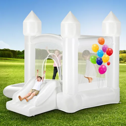 Miniatura 5 de Casa de rebote blanca para niños con bolas, casa inflable para interiores y exteriores, incluye soplador, fácil instalación, castillo animoso