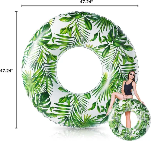 Miniatura 7 de Simgoing Flotador de piscina jumbo de 47.24 pulgadas, tubo inflable de flotador de hojas tropicales, tubo de piscina con hojas verdes, tubo inflable