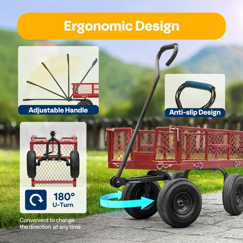 Miniatura 6 de VIVOHOME - Carrito de jardín plegable de malla de acero, capacidad de 1100 libras, altamente resistente, con lados extraíbles y ruedas de 10