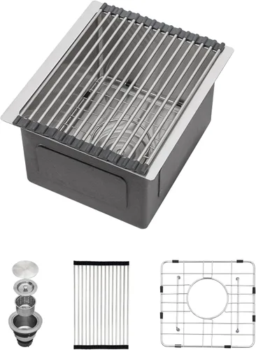 Miniatura 42 de Mocoloo Fregadero de barra de montaje inferior de 15 pulgadas, fregadero de cocina pequeño de 15 x 15 pulgadas, calibre 18, de acero inoxidable