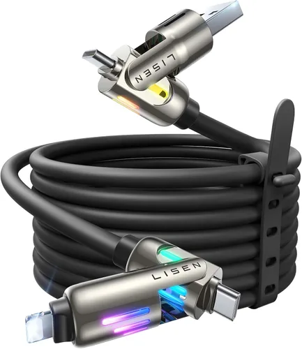 Miniatura 12 de Cable USB C de LISEN de 3 pies para cargador Samsung tipo C, cable de carga 4 en 1 con luz, cable de carga múltiple para iPhone 16 15 14 Pro Rosa