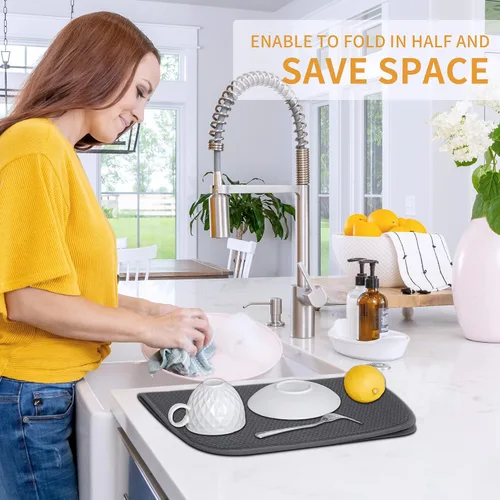 Miniatura 3 de Paquete de 2 tapetes de secado de platos para encimera de cocina, absorbentes, tapetes escurridor de platos de microfibra, almohadilla de secado