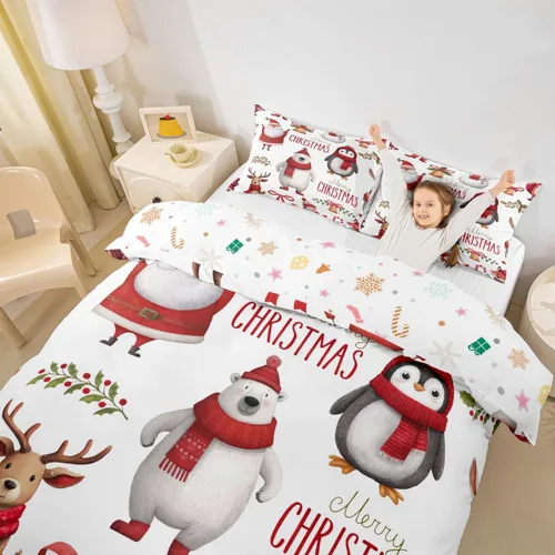 Miniatura 2 de Erosebridal Juego de ropa de cama de Navidad para niños, tamaño individual, funda de edredón de animales lindos para niños y niñas, decoración
