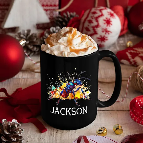Miniatura 4 de Taza de café negra de hormigas personalizada de 11 onzas, 15 onzas, taza de café de hormigas personalizada con nombre, taza de té de cerámica
