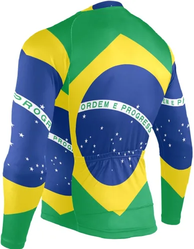 Miniatura 3 de Camiseta de ciclismo de manga larga para hombre con cremallera completa y 3 bolsillos traseros, Multi, S