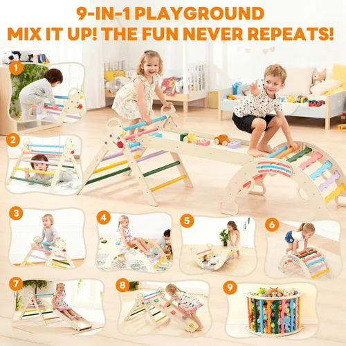 Miniatura 3 de DUMOS Pikler - Juego de triángulos para niños pequeños, juguetes de escalada y estructura de juego para interiores, juego de escalada Montessori
