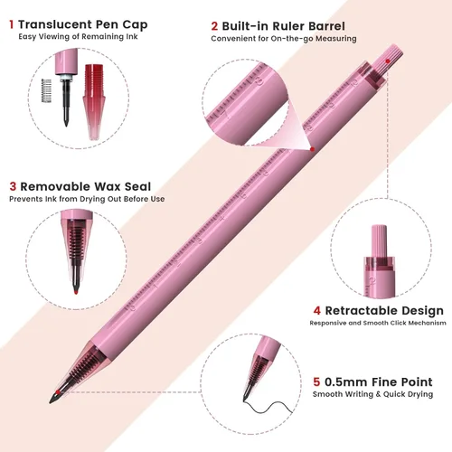 Miniatura 5 de Bolígrafos de gel con escalas de regla en el cañón, 5 piezas de 0.5mm, bolígrafos retráctiles de punta fina para escritura y dibujo precisos, tinta
