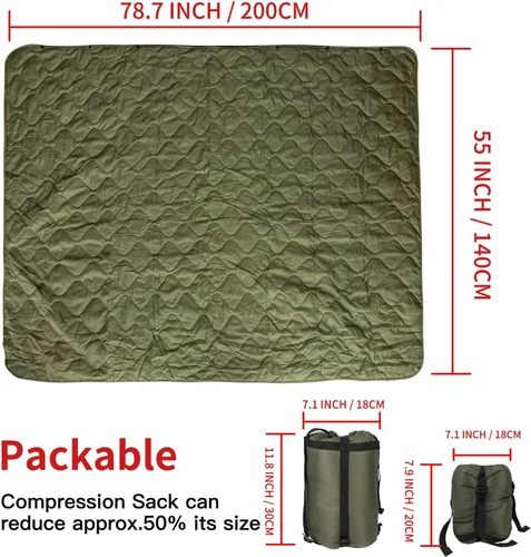 Miniatura 2 de LOOGU Manta Camuflaje Impermeable Aislante Forro de Poncho para Camping al Aire Libre, Senderismo, Caza, Supervivencia, Mochileros, Picnic Oliva