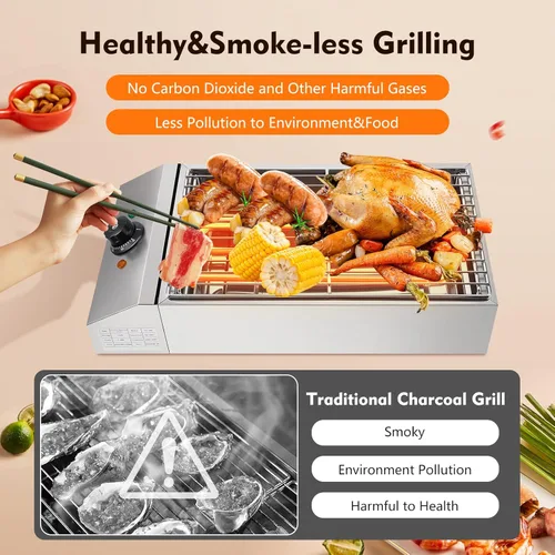 Miniatura 7 de Parrilla eléctrica de interior, parrilla eléctrica para barbacoa, parrilla de 1800 W, parrilla de acero inoxidable para barbacoa sin humo, parrilla