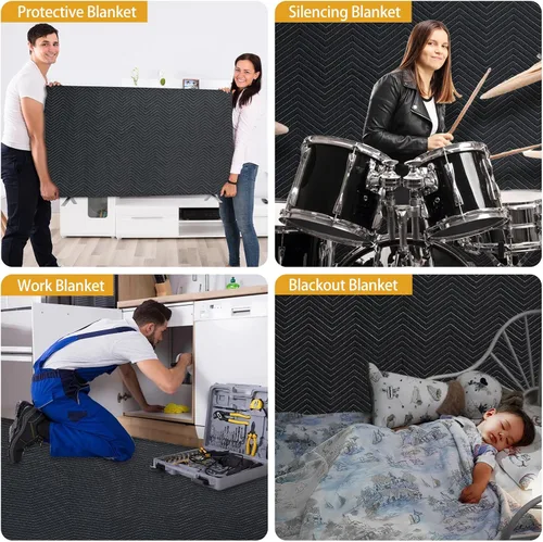 Miniatura 7 de JZHLLA Manta grande de amortiguación de sonido de 72 x 40 pulgadas, manta con aislamiento acústico absorbente de sonido con ojales