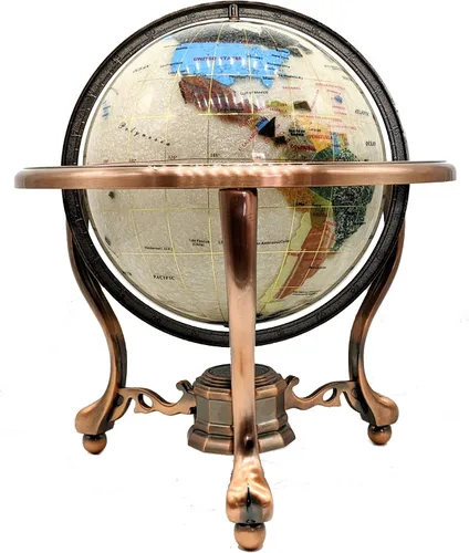 Miniatura 10 de Globo del mundo con piedras preciosas de océano azul con soporte de aleación de zinc plateado de 4 patas (8.661 in/9 pulgadas, 4 patas/azul océano)