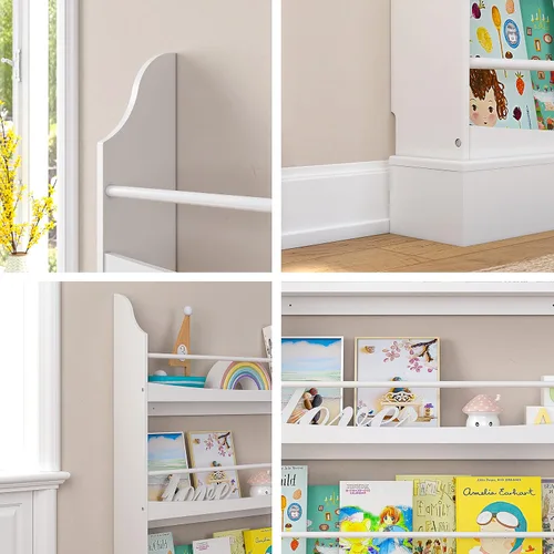 Miniatura 4 de UTEX Estantería para niños, estante de 3 niveles para libros y almacenamiento para habitaciones de niños, estante de pared para dormitorio, sala