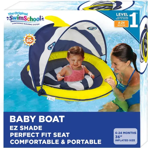 SwimSchool Infant Baby Pool Floats, Free Swimming, Super Buoyant – Ages 6-24 Months – Multiple Colors/Styles – Adjustable Canopies and Seats, Splash