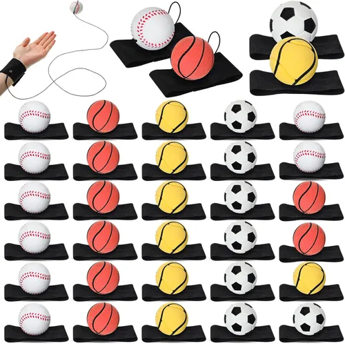 Miniatura 10 de Jerify 30 pelotas de retorno de muñeca en una cuerda de béisbol, fútbol, tenis, fiesta, deportes, regreso, práctica de muñeca, pelota con cordón