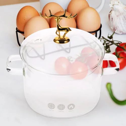 Miniatura 5 de Vaguelly Olla de sopa de vidrio de borosilicato de 7.87 pulgadas de alto con tapa estilo alce resistente al calor para cocina en el hogar, cocina