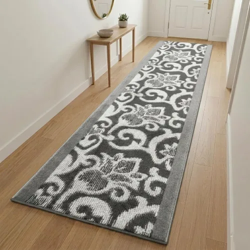 Tapete de pasillo de corte personalizado, antideslizante, 66 cm. / 26 pulgadas de ancho x tu elección de largo. Lirio antracita
