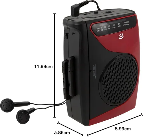 Miniatura 7 de GPX Reproductor de casete portátil, compatible con auriculares, 3.54 x 1.57 x 4.72 pulgadas, requiere 2 pilas AA, no incluidas, rojo/negro (CAS337B)