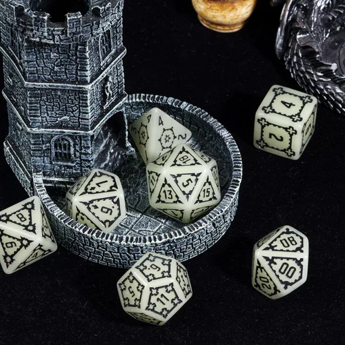 Miniatura 3 de Cusdie - Juego de 7 dados DND gigantes de 25 mm que brillan en la oscuridad, juego de dados poliédricos luminosos, dados D&D con bolsa de dados