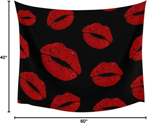 Miniatura 10 de LooPoP Tapiz para colgar en la pared, tapices estéticos de labios rojos, tapiz negro sexy para dormitorio, sala de estar, dormitorio universitario