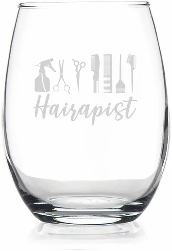 HTDesigns Hairapist - Copa de vino sin tallo, elegante y elegante, para peluquería, estilista, peluquero, esteticista, hombres o mujeres, grabado