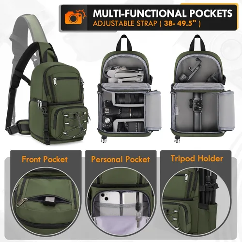 Miniatura 3 de RAINSMORE Bolsa para cámara DSLR y sin espejo para fotógrafos, impermeable, pequeña funda cruzada con inserto acolchado extraíble y soporte