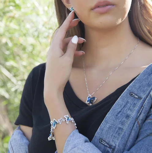 Miniatura 3 de Collar de cristal de piedra natal de mariposa, tono plateado con cadena de 18 pulgadas + 2 pulgadas, para el Día de la Madre, aniversario
