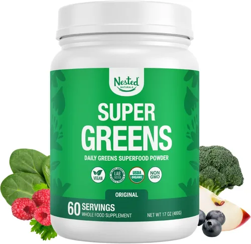Miniatura 11 de SUPER GREENS Veggie Greens Superfood en polvo con 20 ingredientes orgánicos: espirulina, chlorella, cebada y otros, además de frutas orgánicas