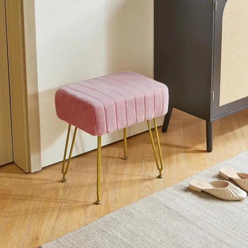 Miniatura 9 de IBUYKE Reposapiés Otomano Rectangular de Terciopelo, Taburete de Tocador de Maquillaje Mesa Auxiliar, Asiento de Mesa de Tocador de Terciopelo, Rosa