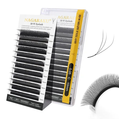 Miniatura 62 de NAGARAKU Extensiones de pestañas Double Tips 4D W, suministros con puntas dobles, gruesas con rizado D de 0.07 mm, bandeja mixta 8-15 mm, 0.07-D