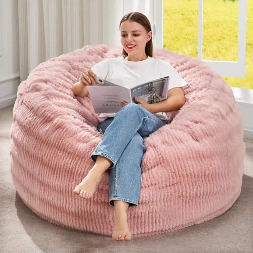 Miniatura 37 de Hobestluk Sillas de Puf para Adultos, Silla de Puf con Relleno, Bolsas Grandes con Funda de Felpa en Relieve, Sillas de Puf Gigantes para Adultos